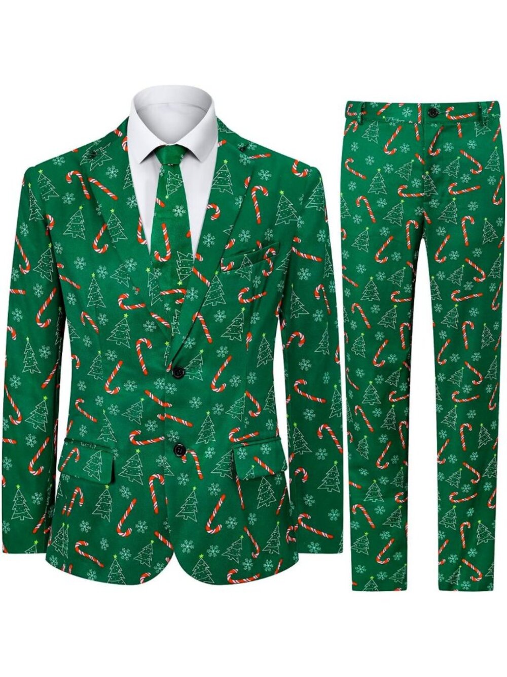 Stylish Men's Christmas Suit Set - Two Button Jacket, Pants & Tie for Holiday